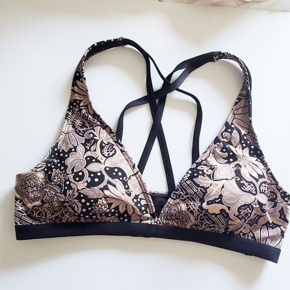 Carmen Marc Valvo bikini top black crisscross back strappy Large - Picture 3 of 7